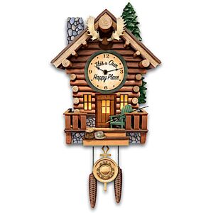 The Bradford Exchange Log Cabin Illuminated Wall Clock With Wilderness Sounds