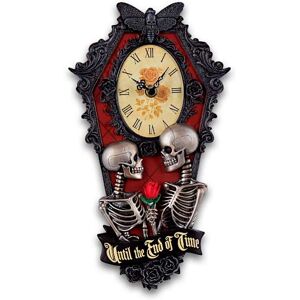 The Bradford Exchange Gothic Romance Sculpted Skeletons-And-Coffin Wall Clock