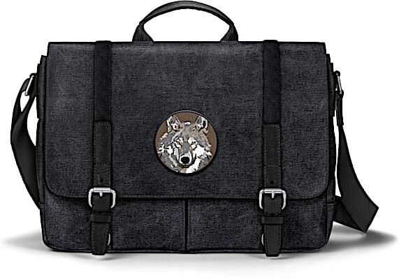 The Bradford Exchange Men's Canvas Messenger Bag With Wolf Applique Patch