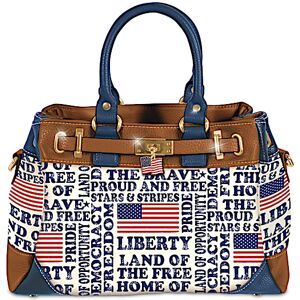 The Bradford Exchange All American Faux Leather Fashion Handbag With Flag Charm The Bradford Exchange All American Faux Leather Fashion Handbag With Flag Charm