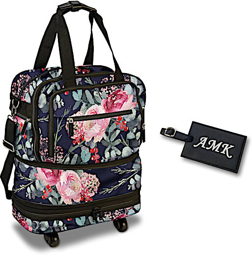 The Bradford Exchange On My Way Personalized Floral Print Rolling Travel Bag