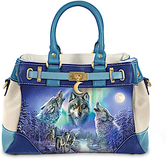 The Bradford Exchange Wolf Art Faux Leather Handbag By James Meger