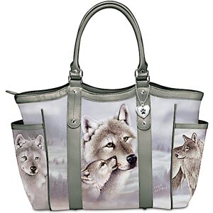 The Bradford Exchange Eddie LePage Wolf Art Shoulder Tote With Paw Print Charm