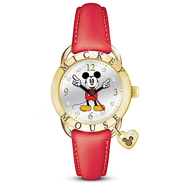 The Bradford Exchange Mickey Mouse Watch With Leather Strap And Crystal Accents
