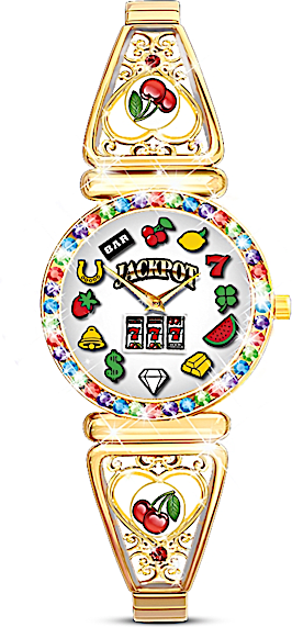 The Bradford Exchange Lucky Jackpot Gold-Tone Filigree-Designed Slot Machine Women's Watch