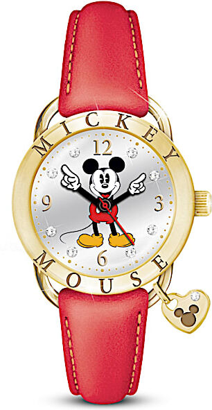 The Bradford Exchange Mickey Mouse Watch With Leather Strap And Crystal Accents