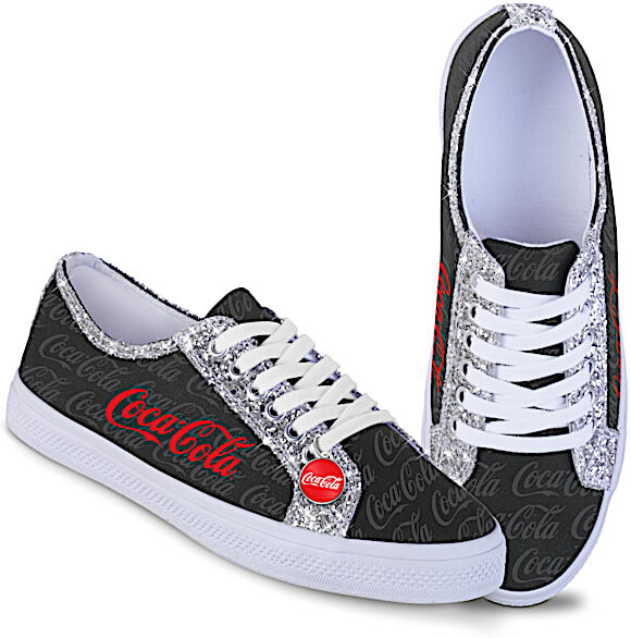 The Bradford Exchange COCA-COLA Ever-Sparkle Canvas Shoes With Glitter Trim