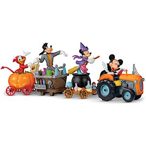 Hawthorne Village Disney Halloween Wagon Sculptures With Characters In Costume