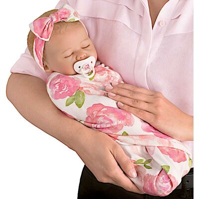The Ashton-Drake Galleries Marissa May Rosie Baby Doll With Custom Rose Print Swaddle Blanket The Ashton-Drake Galleries Marissa May Rosie Baby Doll With Custom Rose Print Swaddle Blanket