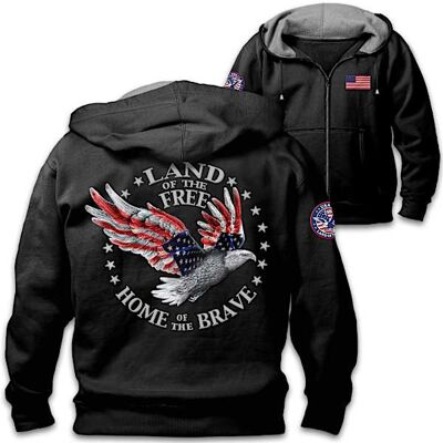The Bradford Exchange "Home of the Brave" Patriotic Men's Fleece Hoodie With Eagle Art The Bradford Exchange "Home of the Brave" Patriotic Men's Fleece Hoodie With Eagle Art