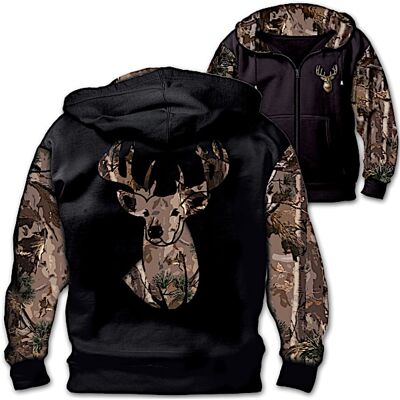 The Bradford Exchange 10-Point Buck Men's Zip Up Camo Hoodie The Bradford Exchange 10-Point Buck Men's Zip Up Camo Hoodie