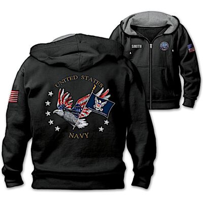 The Bradford Exchange Navy Pride Personalized Embroidered Men's Knit Hoodie The Bradford Exchange Navy Pride Personalized Embroidered Men's Knit Hoodie