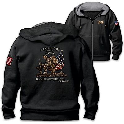 The Bradford Exchange Land Of The Free Men's Cotton Blend Knit Patriotic Hoodie The Bradford Exchange Land Of The Free Men's Cotton Blend Knit Patriotic Hoodie
