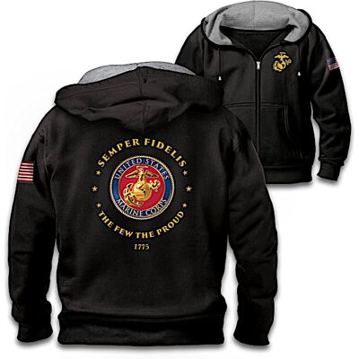 The Bradford Exchange Proud To Serve U.S. Marines Men's Black Knit Fleece Front-Zip Hoodie The Bradford Exchange Proud To Serve U.S. Marines Men's Black Knit Fleece Front-Zip Hoodie