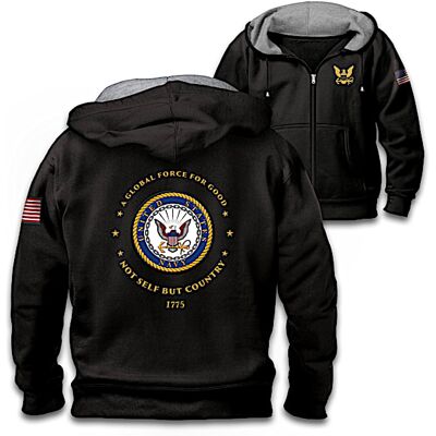 The Bradford Exchange Proud To Serve U.S. Navy Men's Black Knit Fleece Front-Zip Hoodie The Bradford Exchange Proud To Serve U.S. Navy Men's Black Knit Fleece Front-Zip Hoodie