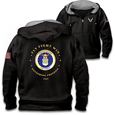 The Bradford Exchange Proud To Serve U.S. Air Force Men's Black Knit Fleece Front-Zip Hoodie The Bradford Exchange Proud To Serve U.S. Air Force Men's Black Knit Fleece Front-Zip Hoodie