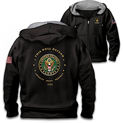 The Bradford Exchange Proud To Serve U.S. Army Men's Black Knit Fleece Front-Zip Hoodie The Bradford Exchange Proud To Serve U.S. Army Men's Black Knit Fleece Front-Zip Hoodie