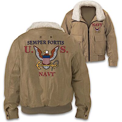 The Bradford Exchange U.S. Navy Semper Fortis Men's Twill Bomber Jacket The Bradford Exchange U.S. Navy Semper Fortis Men's Twill Bomber Jacket