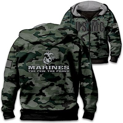 The Bradford Exchange USMC Cotton Blend Full-Zip Men's Camo Hoodie The Bradford Exchange USMC Cotton Blend Full-Zip Men's Camo Hoodie