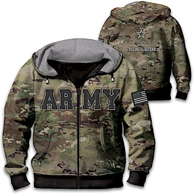 The Bradford Exchange U.S. Army Cotton Blend Full-Zip Men's Camo Hoodie The Bradford Exchange U.S. Army Cotton Blend Full-Zip Men's Camo Hoodie