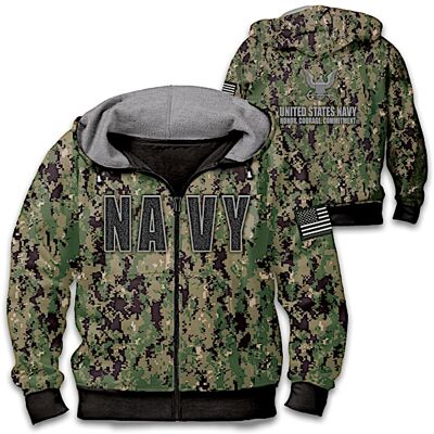 The Bradford Exchange U.S. Navy Cotton Blend Full-Zip Men's Camo Hoodie The Bradford Exchange U.S. Navy Cotton Blend Full-Zip Men's Camo Hoodie
