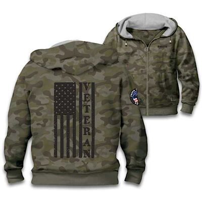 The Bradford Exchange Proud Veteran Personalized Men's Full-Zip Camo Hoodie The Bradford Exchange Proud Veteran Personalized Men's Full-Zip Camo Hoodie