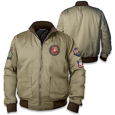 The Bradford Exchange U.S. Marines Men's Twill Bomber Jacket With 4 Patches The Bradford Exchange U.S. Marines Men's Twill Bomber Jacket With 4 Patches