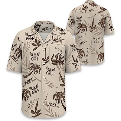 The Bradford Exchange U.S. Navy Pride Men's Hawaiian Shirt With The Navy Emblem The Bradford Exchange U.S. Navy Pride Men's Hawaiian Shirt With The Navy Emblem