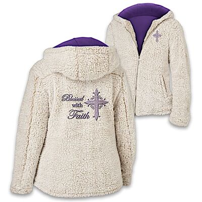 The Bradford Exchange Blessed With Faith Lightweight Women's Sherpa Jacket The Bradford Exchange Blessed With Faith Lightweight Women's Sherpa Jacket