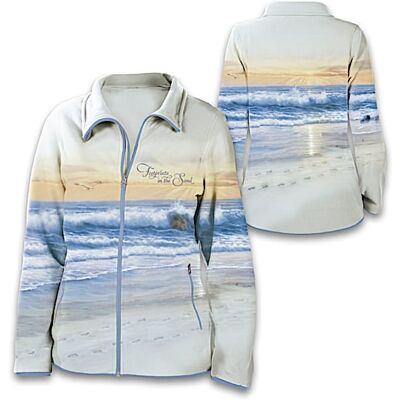 The Bradford Exchange Footprints In The Sand Women's Fleece Jacket The Bradford Exchange Footprints In The Sand Women's Fleece Jacket
