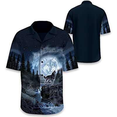 The Bradford Exchange Button-Up Shirt Featuring Moon Wolf Art By Al Agnew The Bradford Exchange Button-Up Shirt Featuring Moon Wolf Art By Al Agnew