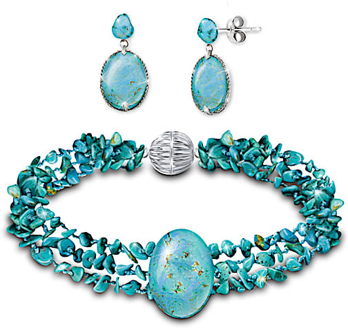 The Bradford Exchange True Blue Genuine Turquoise Bracelet And Earrings Set