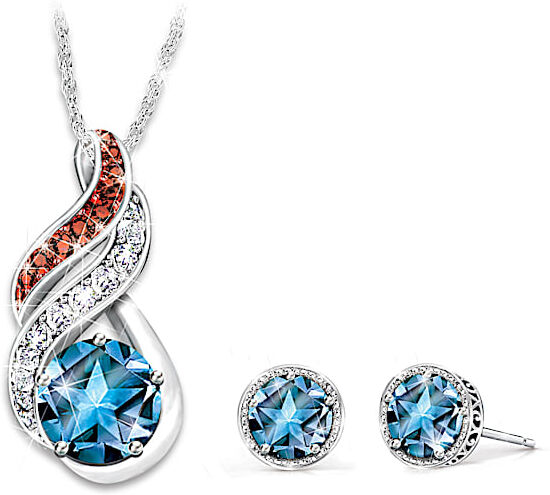 The Bradford Exchange Spirit Of America Jewelry Set With 3 Star-Cut Blue Topaz