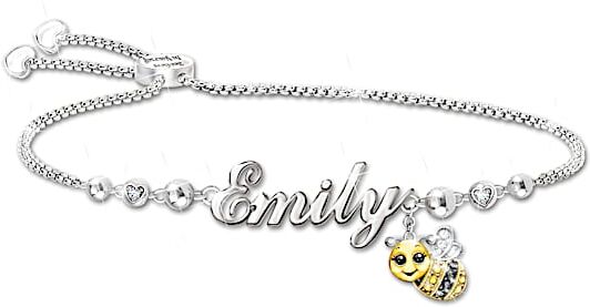 The Bradford Exchange Always Bee Yourself Sterling Silver-Plated Bolo Bracelet Personalized With Your Granddaughter's Sculpted Name Featuring A Bee Ch