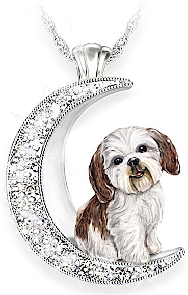 The Bradford Exchange Shih Tzu Pup Swarovski Crystal Moon Pendant Necklace