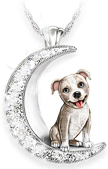 The Bradford Exchange Pit Bull Pup Swarovski Crystal Moon Pendant Necklace