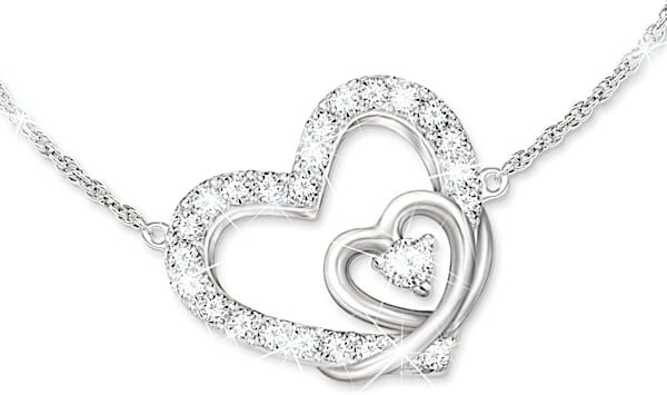 The Bradford Exchange A Hug From Me To You Sterling Silver Heart-Shaped Necklace Adorned With 21 White Topaz Stones And Personalized With Your Grandda