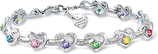 The Bradford Exchange Connected By Love Personalized Sterling Silver-Plated Bracelet Featuring A Pattern Of Sculpted Heart-Shaped Knot Charms - Person