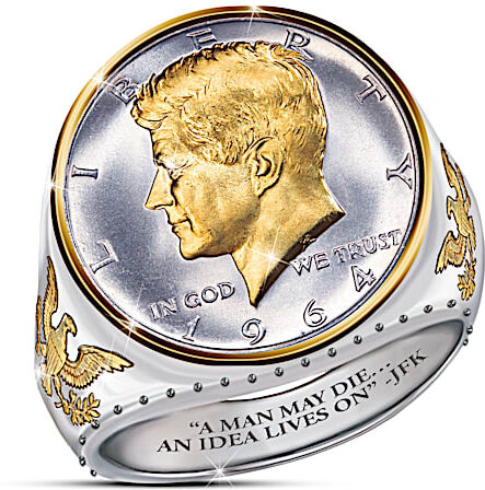 Bradford Authenticated JFK 100th Birthday Silver Coin Ring Recalls Iconic 1964 JFK Half Dollar Design