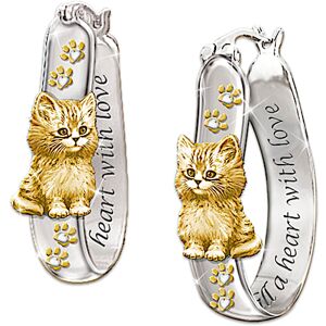 The Bradford Exchange Jrgen Scholz 24K Gold-Plated Sculpted Cat Earrings The Bradford Exchange Jrgen Scholz 24K Gold-Plated Sculpted Cat Earrings