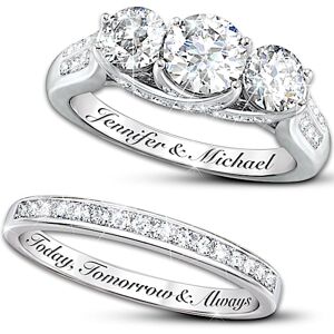 The Bradford Exchange Diamonesk Personalized Engraved Engagement Ring And Wedding Band Set - Personalized Jewelry The Bradford Exchange Diamonesk Personalized Engraved Engagement Ring And Wedding Band Set - Personalized Jewelry