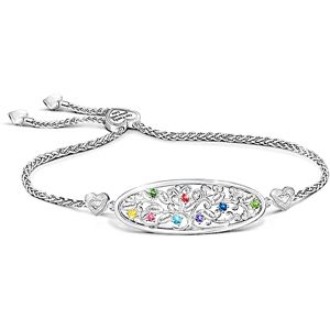 The Bradford Exchange Our Loving Family Tree Women's Personalized Sterling-Silver Plated Bolo Bracelet Featuring Up to 8 Crystal Birthstones & Engrave The Bradford Exchange Our Loving Family Tree Women's Personalized Sterling-Silver Plated Bolo Bracelet Featuring Up to 8 Crystal Birthstones & Engrave