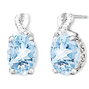 The Bradford Exchange Genuine Aquamarine And Diamond Pierced Post-Style Earrings The Bradford Exchange Genuine Aquamarine And Diamond Pierced Post-Style Earrings