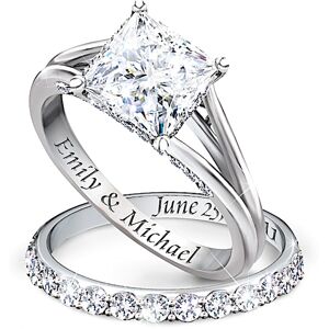 The Bradford Exchange Princess Platinum-Plated Personalized Bridal Wedding Ring Set For Women - Personalized Jewelry The Bradford Exchange Princess Platinum-Plated Personalized Bridal Wedding Ring Set For Women - Personalized Jewelry