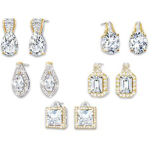 The Bradford Exchange Touch Of Gold Simulated Diamond Earrings With 18K Gold-Plated Accents The Bradford Exchange Touch Of Gold Simulated Diamond Earrings With 18K Gold-Plated Accents