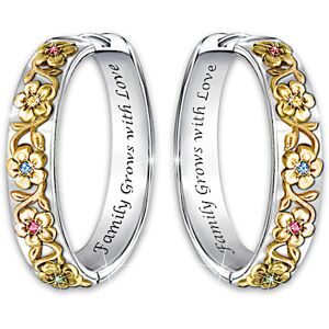 The Bradford Exchange Sterling Silver-Plated Earrings Featuring 18K-Gold Plated Sculpted Flowers And Personalized With Up To 10 Crystal Birthstones - The Bradford Exchange Sterling Silver-Plated Earrings Featuring 18K-Gold Plated Sculpted Flowers And Personalized With Up To 10 Crystal Birthstones -