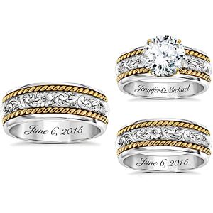 The Bradford Exchange Western Romance His & Hers Personalized Sterling Silver Wedding Ring Set - Personalized Jewelry The Bradford Exchange Western Romance His & Hers Personalized Sterling Silver Wedding Ring Set - Personalized Jewelry