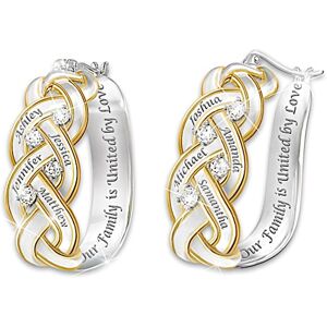 The Bradford Exchange Strength Of Family Personalized 18K Gold-Plated Diamond Earrings - Personalized Jewelry The Bradford Exchange Strength Of Family Personalized 18K Gold-Plated Diamond Earrings - Personalized Jewelry