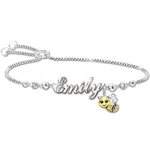 The Bradford Exchange Always Bee Yourself Sterling Silver-Plated Bolo Bracelet Personalized With Your Granddaughter's Sculpted Name Featuring A Bee Ch The Bradford Exchange Always Bee Yourself Sterling Silver-Plated Bolo Bracelet Personalized With Your Granddaughter's Sculpted Name Featuring A Bee Ch