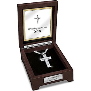 The Bradford Exchange Religious Stainless Steel Cross Necklace for Son with White Sapphire & Valet Box The Bradford Exchange Religious Stainless Steel Cross Necklace for Son with White Sapphire & Valet Box